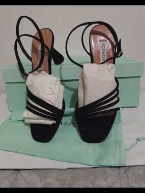 Aquazzura Black Multi-Strap Slingback Heels